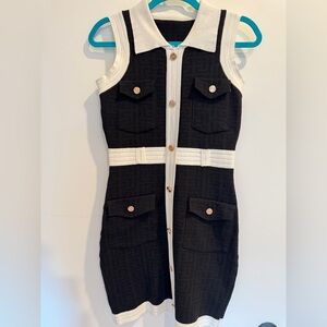 ⚡️ Chic Military-Inspired Button-Front Dress - Black & White Statement Piece! ⚡️